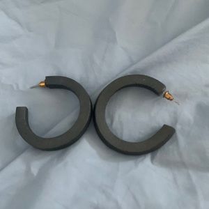Hand made black shiny clay hoop earrings